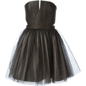 Alice + Olivia Kylie Leather Tulle Strapless Dress
